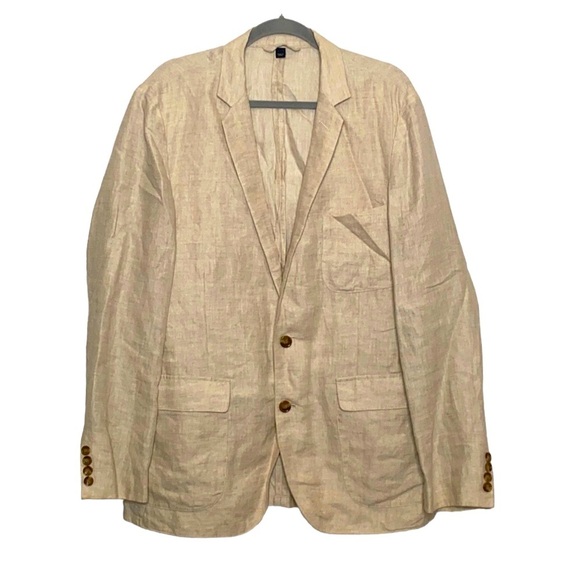 J.Crew Factory Men's Tan Linen Two-Button Blazer Front Pockets Casual Medium - Picture 1 of 9
